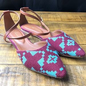 Anthropologie cross stitch tribal print flats
